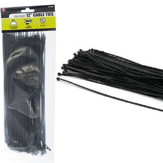 12"X3.6MM Cable Tie (Black) 100Pcs in a Bag