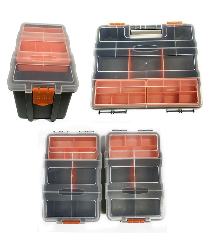 4 Pc Durable Plastic Gray/Orange Storage Box Set