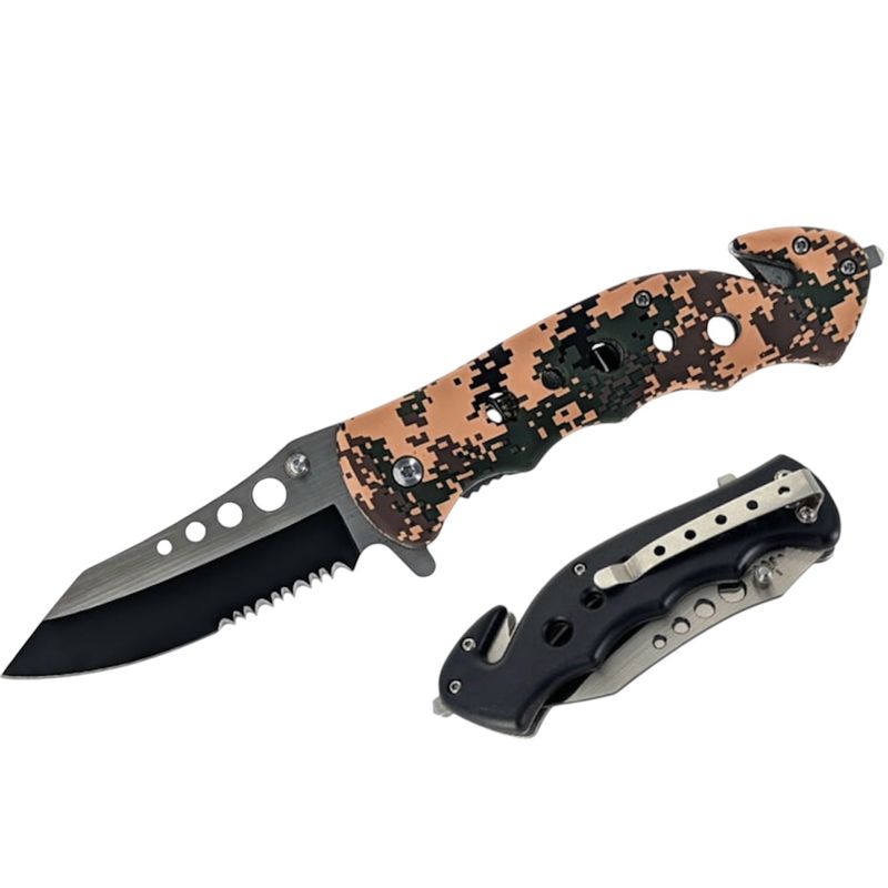 4.75" Spring Assisted Clip Point Half serrated dry dessert digital Camouflage