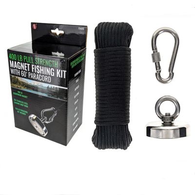 400 LBS Magnet Fishing Kit with 60'/500 Lb Paracord &amp; 304 Stainless Steel Snap Hook
