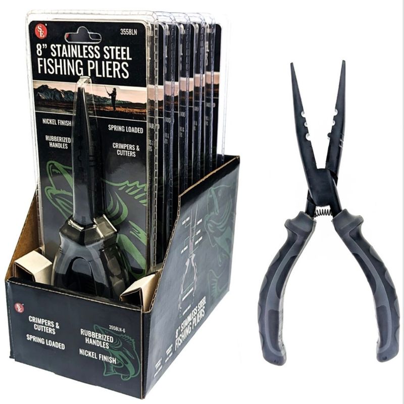 8" Stainless Steel/Nickel Finish Fishing Plier Rubberized Handle