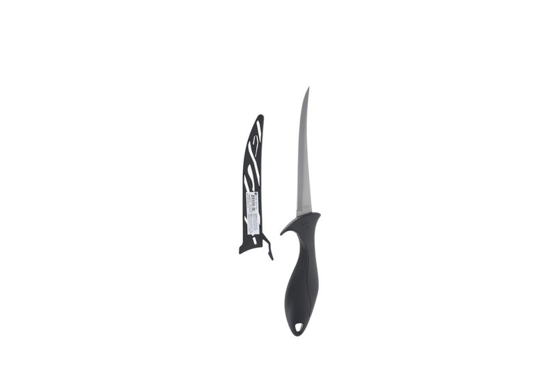 6" Fillet Knife With Black Handle and Hard Sheath With Knife Lock,Finger Guard,Lanyard Hole