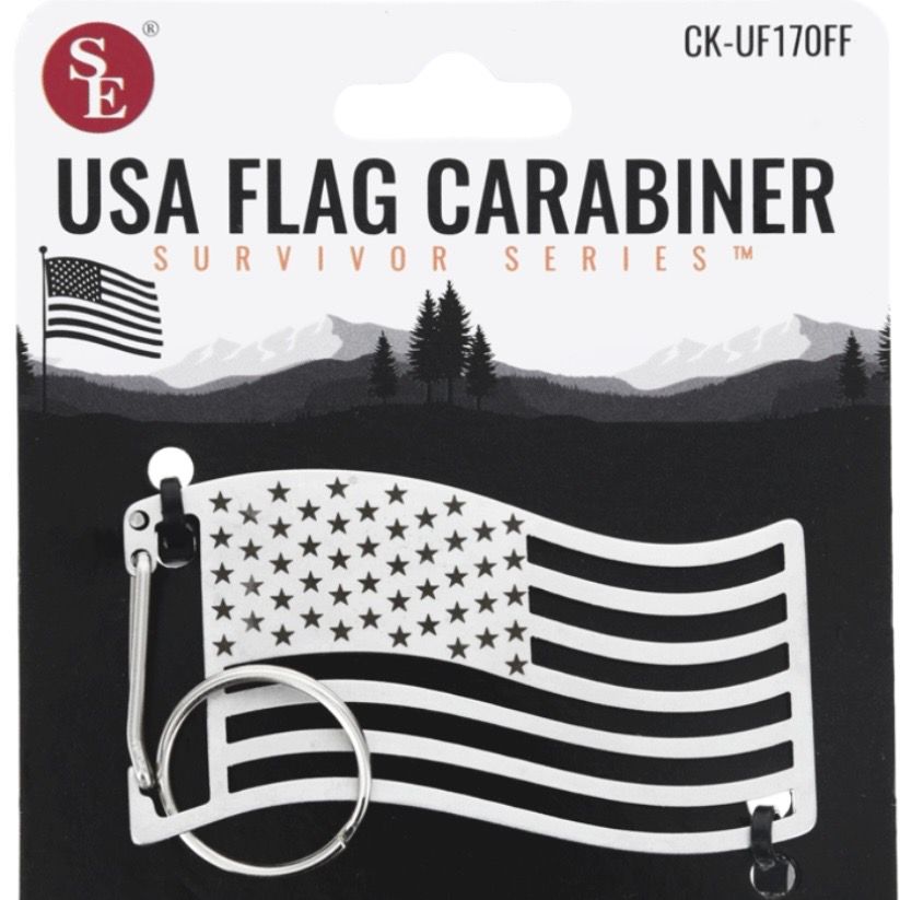 Stainless Steel USA Flag Carabiner with Split Ring (1.1/4" x 2.5")