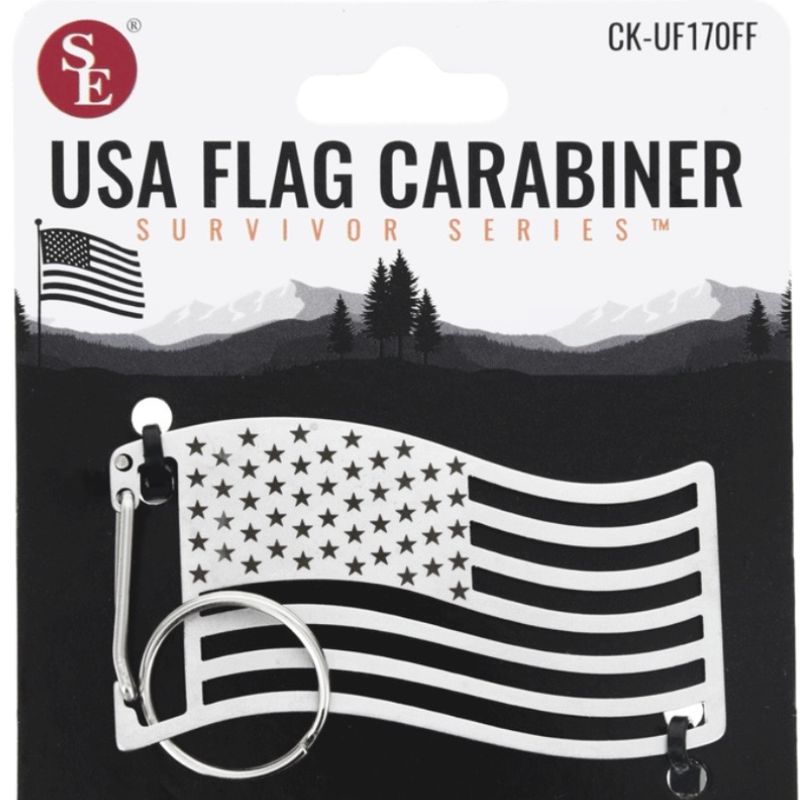 Stainless Steel USA Flag Carabiner with Split Ring (1.1/4" x 2.5")