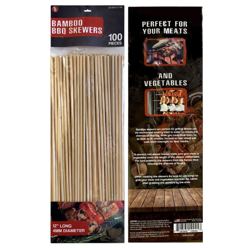 100Pc/12" Bamboo BBQ Skewer Set