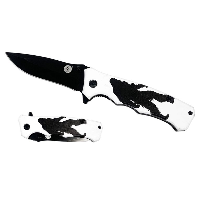 4.5"/8" Spring Assisted Drop Point Black Blade,Bigfoot Design Pocket Knife with Clip