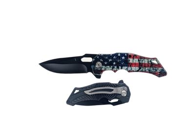 8"/3.25" Spring-Assisted Pocket Knife with USA Flag Design handle, &amp; Pocket Clip