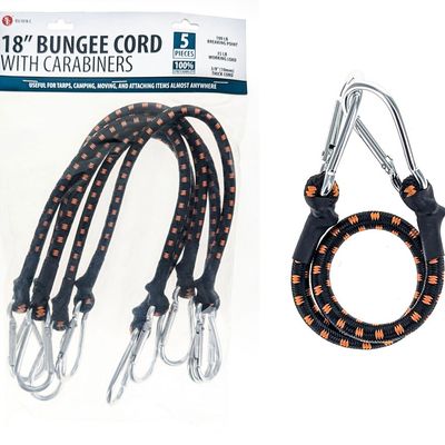 5 Pc Set-18"/3/8"/10MM Bungee Cord With Carabineer