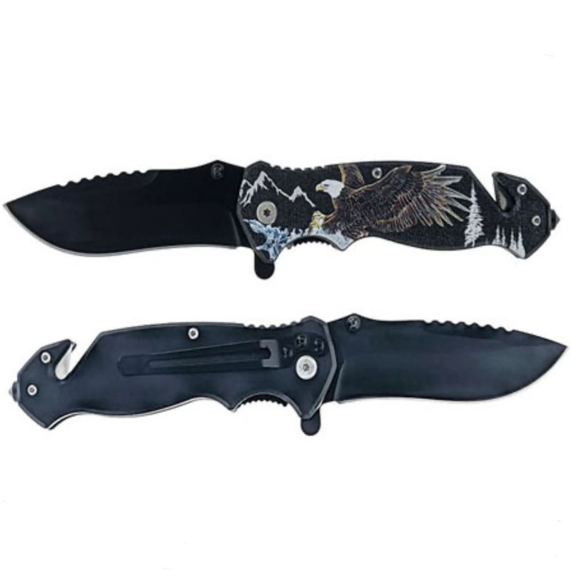 4.75"Spring Assisted Drop Point Bald Eagle survival knife