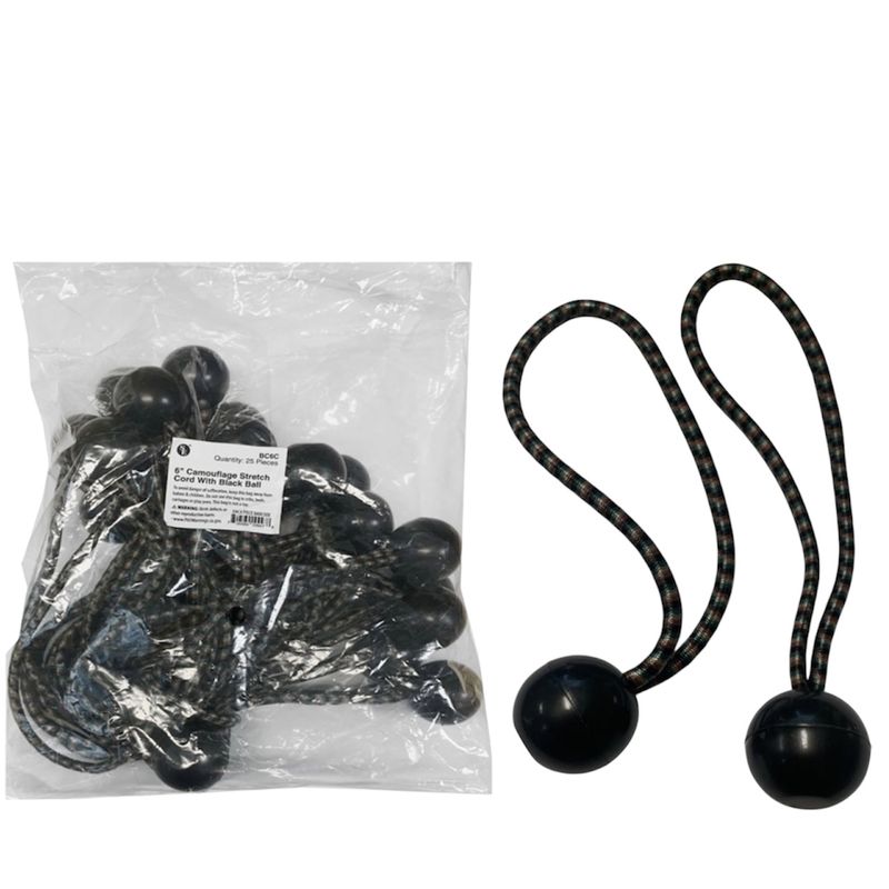 25 Pc Bag - 6" Camouflage Stretch Cord With Black Ball