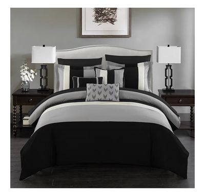 COMFORTER 10PC SET,BLACK,KING