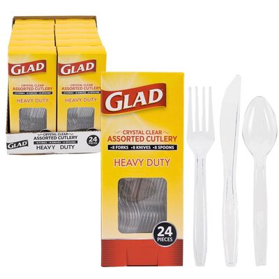 CUTLERY SET, 24ct Clear GLAD ASST