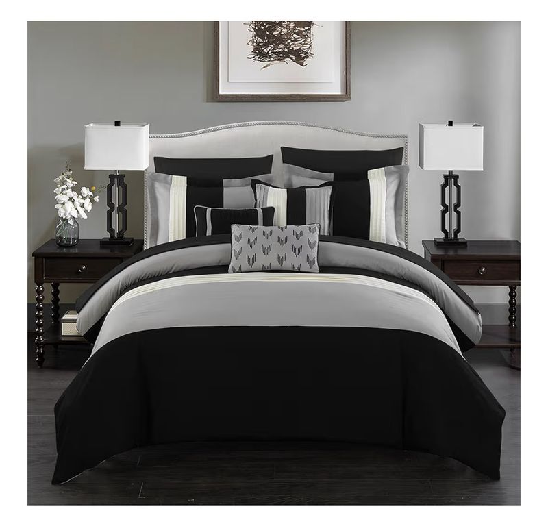 COMFORTER 10PC SET,BLACK,QUEEN