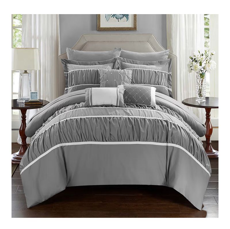 COMFORTER 10PC SET,GREY,QUEEN