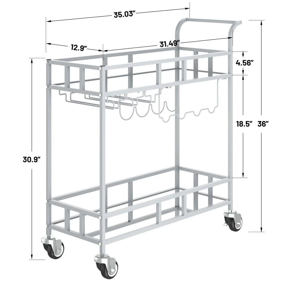 2-Tier Silver Mirrored Bar Cart