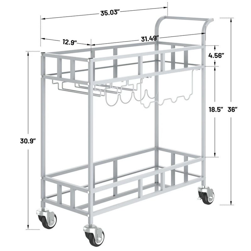 2-Tier Silver Mirrored Bar Cart