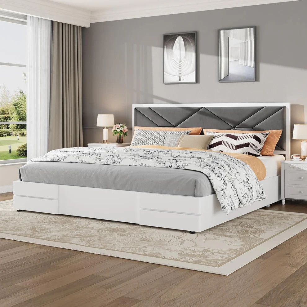 Modern Upholstered Queen Platform Bed Frame