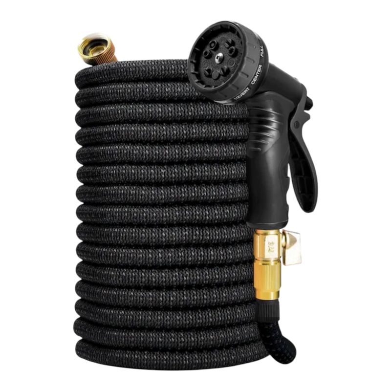 Garden Hose, Expandable- 3/4" x 25' Black w/ Nozzle, Joeys Garden