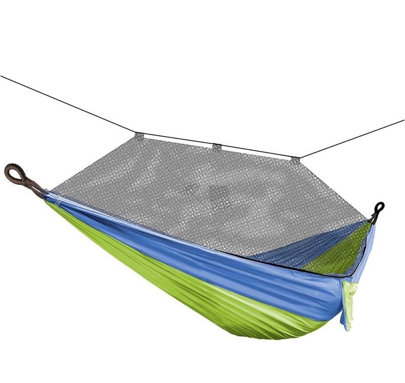 Camping Hammock w/ Mosquito Net, Caribeaners &amp; Straps- 4 Asst Colors