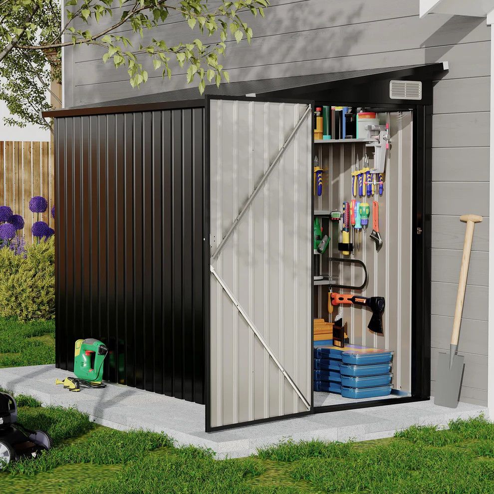 4x8ft Metal Outdoor Lean-To Storage Shed