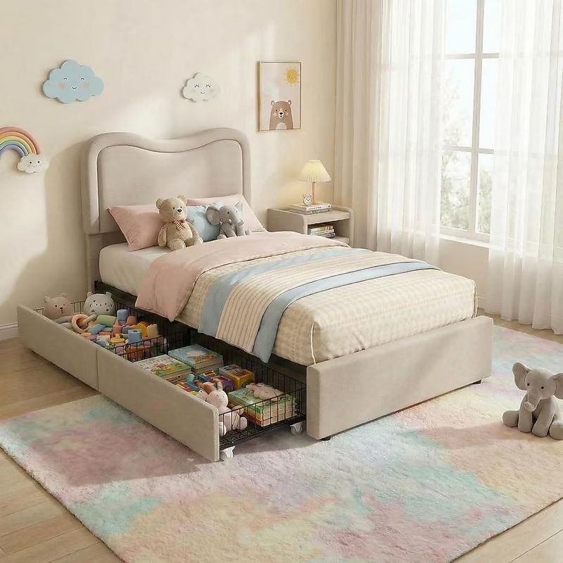 Twin Size Bed Frame with 2 Storage Drawers