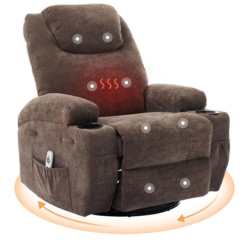 Recliner Rocker Chair with Heat Massage and 360 Swivel