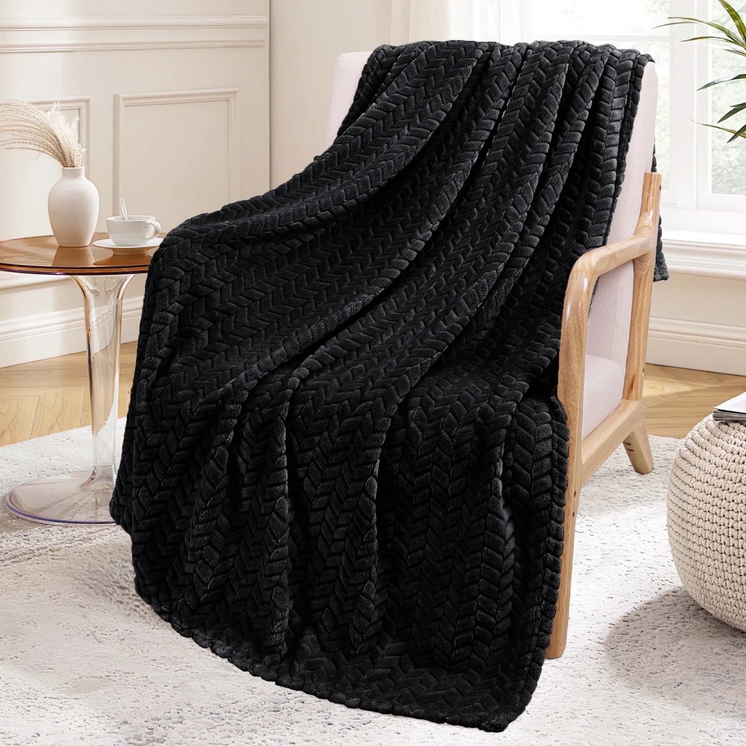 60" X 50" MICROFIBER WAVE BLANKET - BLACK
