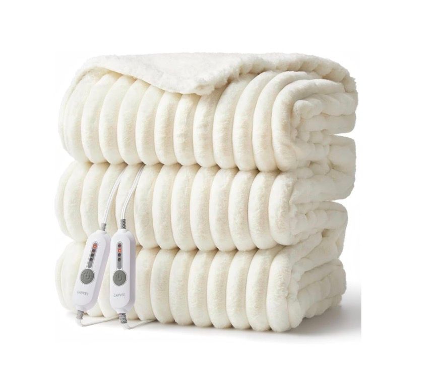 90x100 King Heated Blanket, Dual Control, Cream White