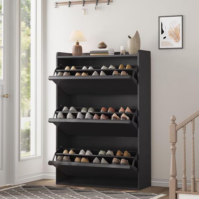 Wooden Shoe Cabinet with 3 Flip Drawers