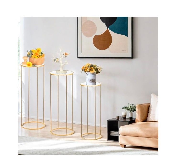 3 PCS Cylinder Pedestal Stand, Gold