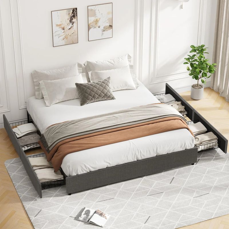 Full size platform bed with drawers