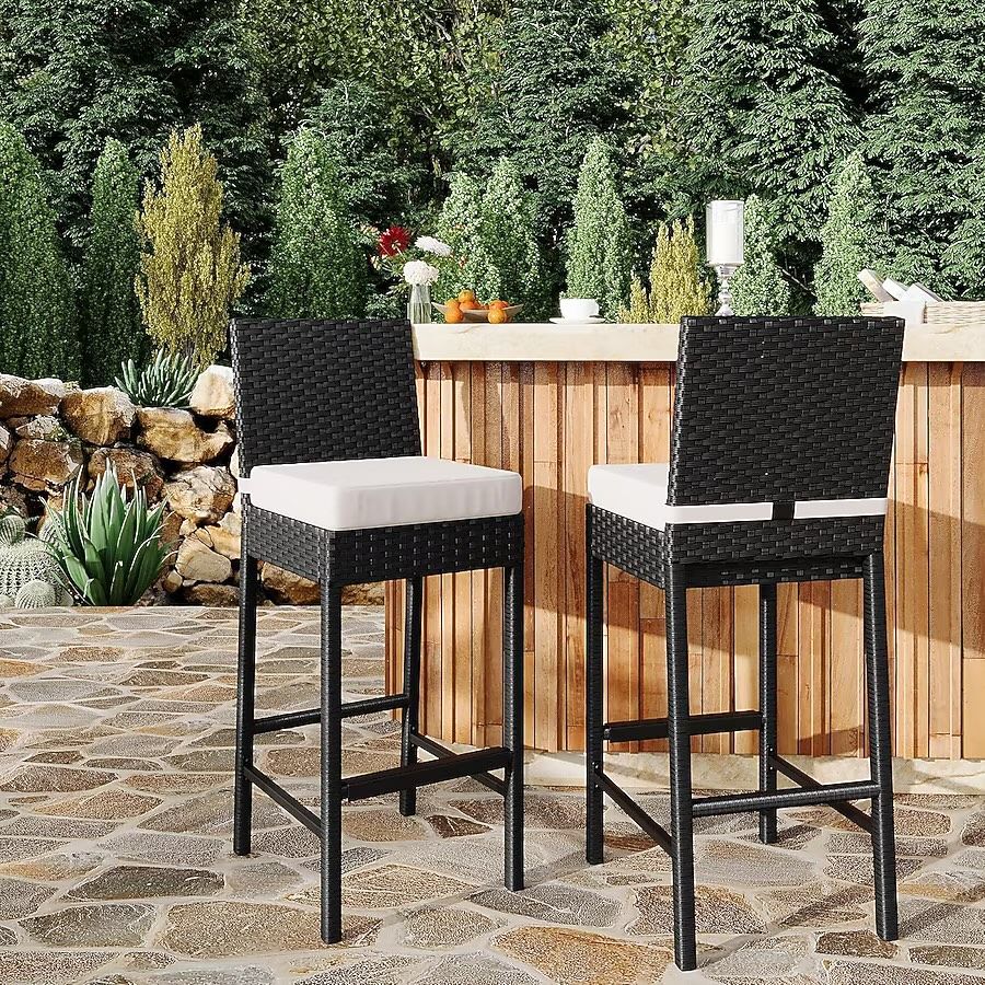 Patio Wicker Barstools Set of 2
