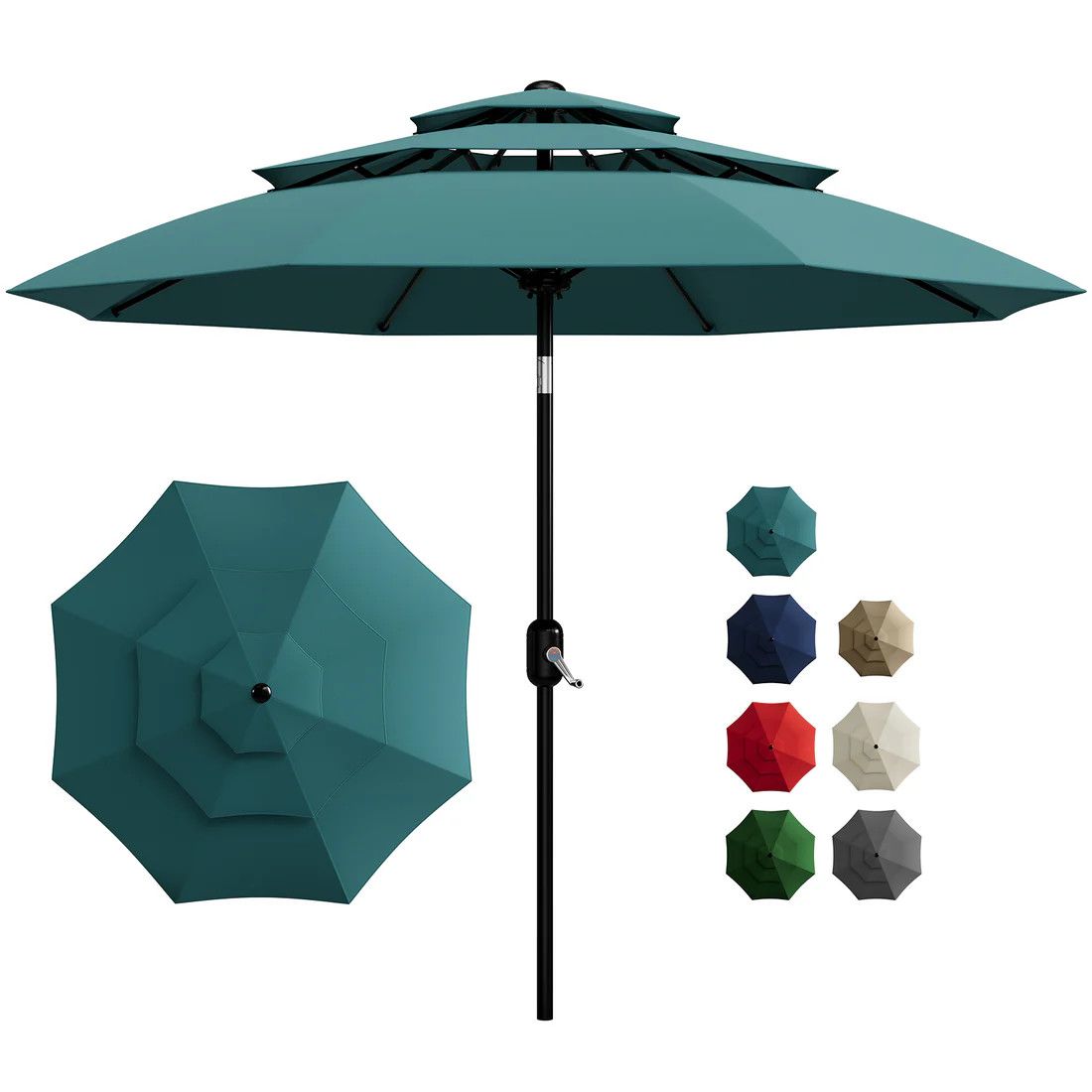 3-Tier Vented Patio Umbrella 10Ft Teal