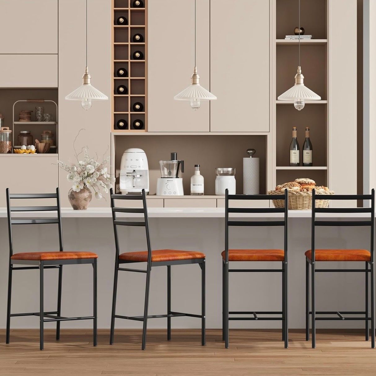 Bar stool set of 4 black and brown