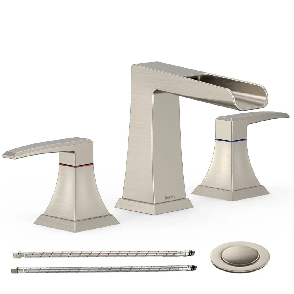 Waterfall Widespread Bathroom Faucet, 2-Handle Brushed Nickel