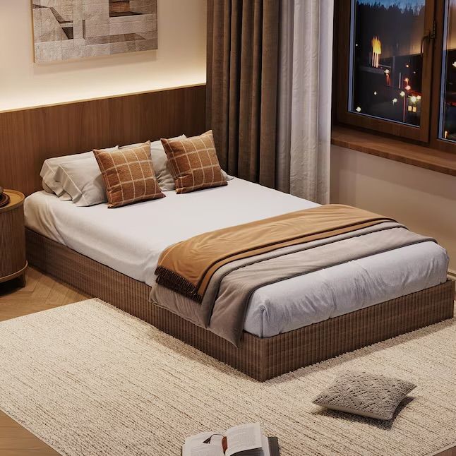Twin XL Wood Platform Bed Frame Modern Fluted Design