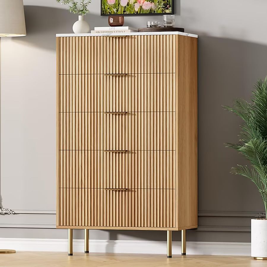 Oak 5 Drawer Fluted Dresser