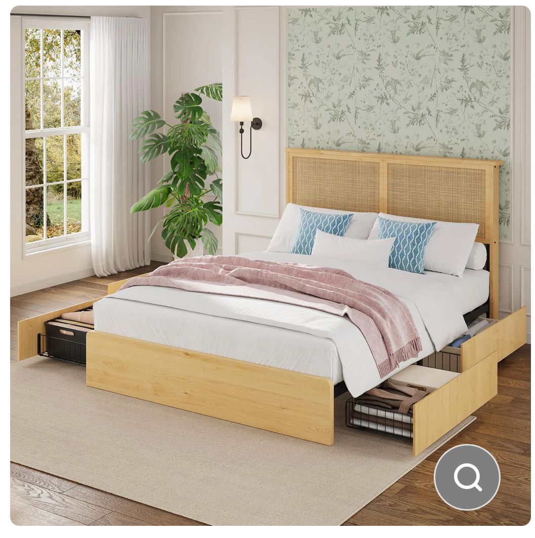 Queen platform bed with drawers - damaged