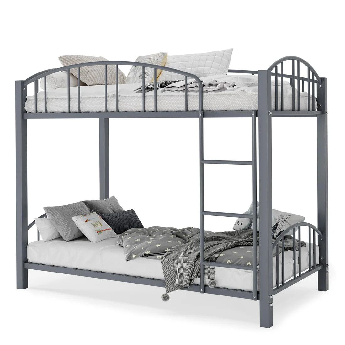 Twin Over Twin Metal Bunk Bed With Safety Guardrail