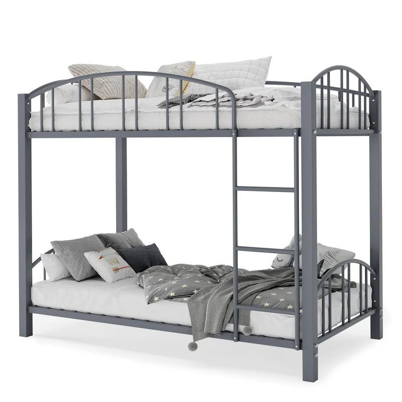 Twin Over Twin Metal Bunk Bed With Safety Guardrail