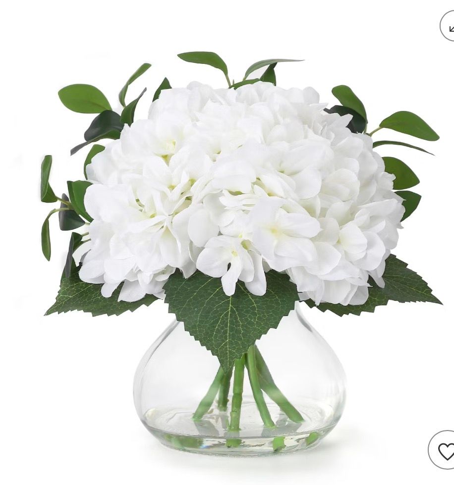 Hydrangea Artificial Flowers in Vase, Faux Water
