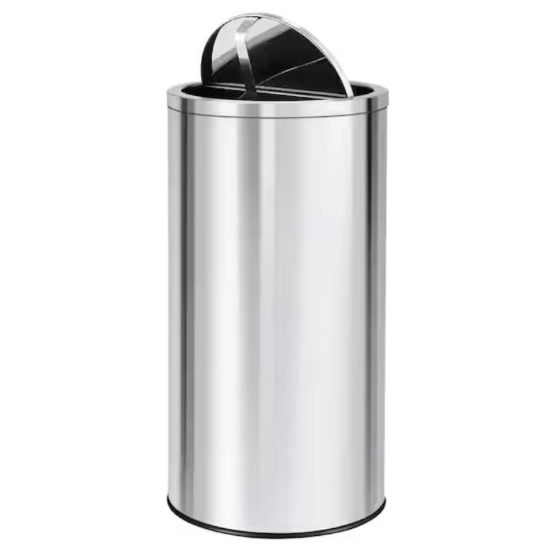 18.5 Gal. Silver Round Stainless Steel Kitchen Trash Can