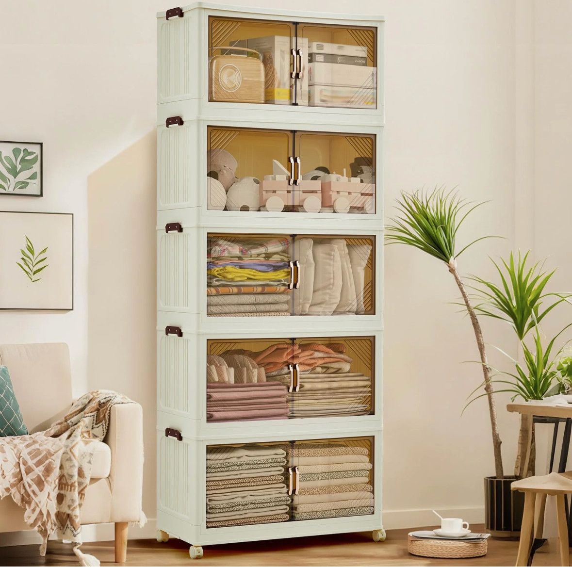 5 compartment stackable storage cabinet