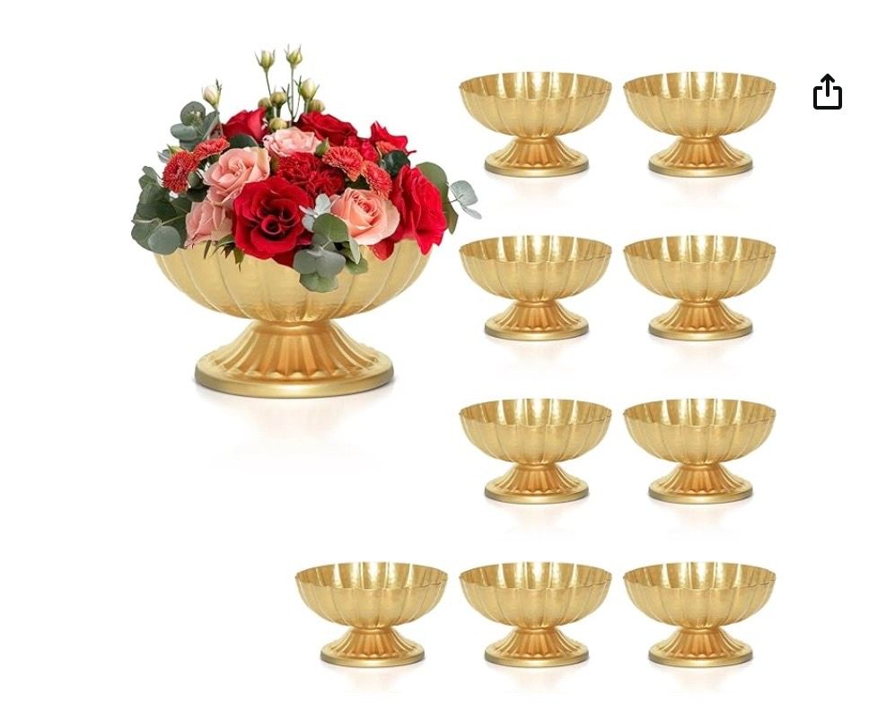 Gold Flower Vases for Centerpieces, Set of 10