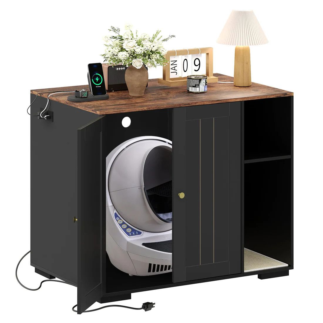 Cat Litter Enclosure Cabinet for Robot 3/4 XL with Built-in Power Outlet