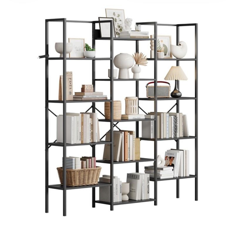 Triple Column 5 Tier Bookshelf - black