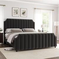 Queen Velvet Bed Frame Upholstered Platform with 50.2 inch Tall Headboard