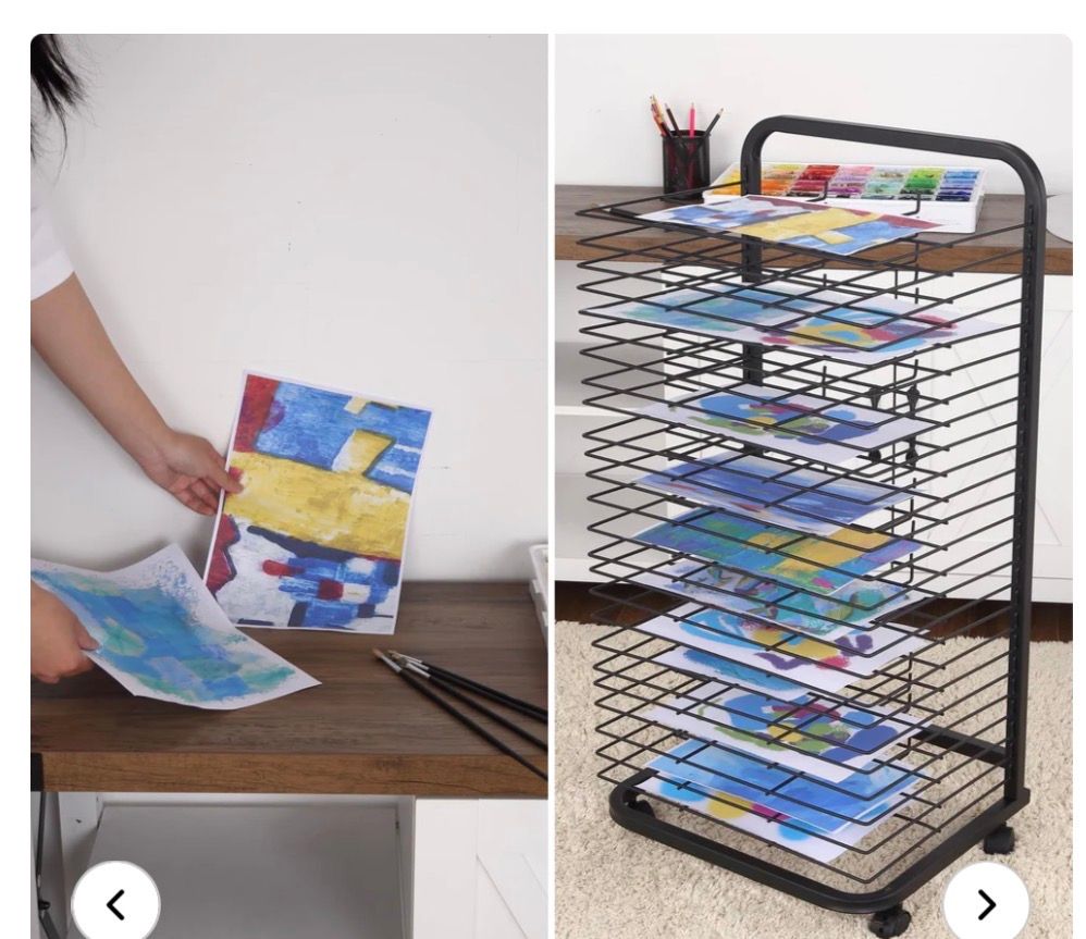Art Drying Rack, 25 Removable Shelves, Lockable Wheels, Blk