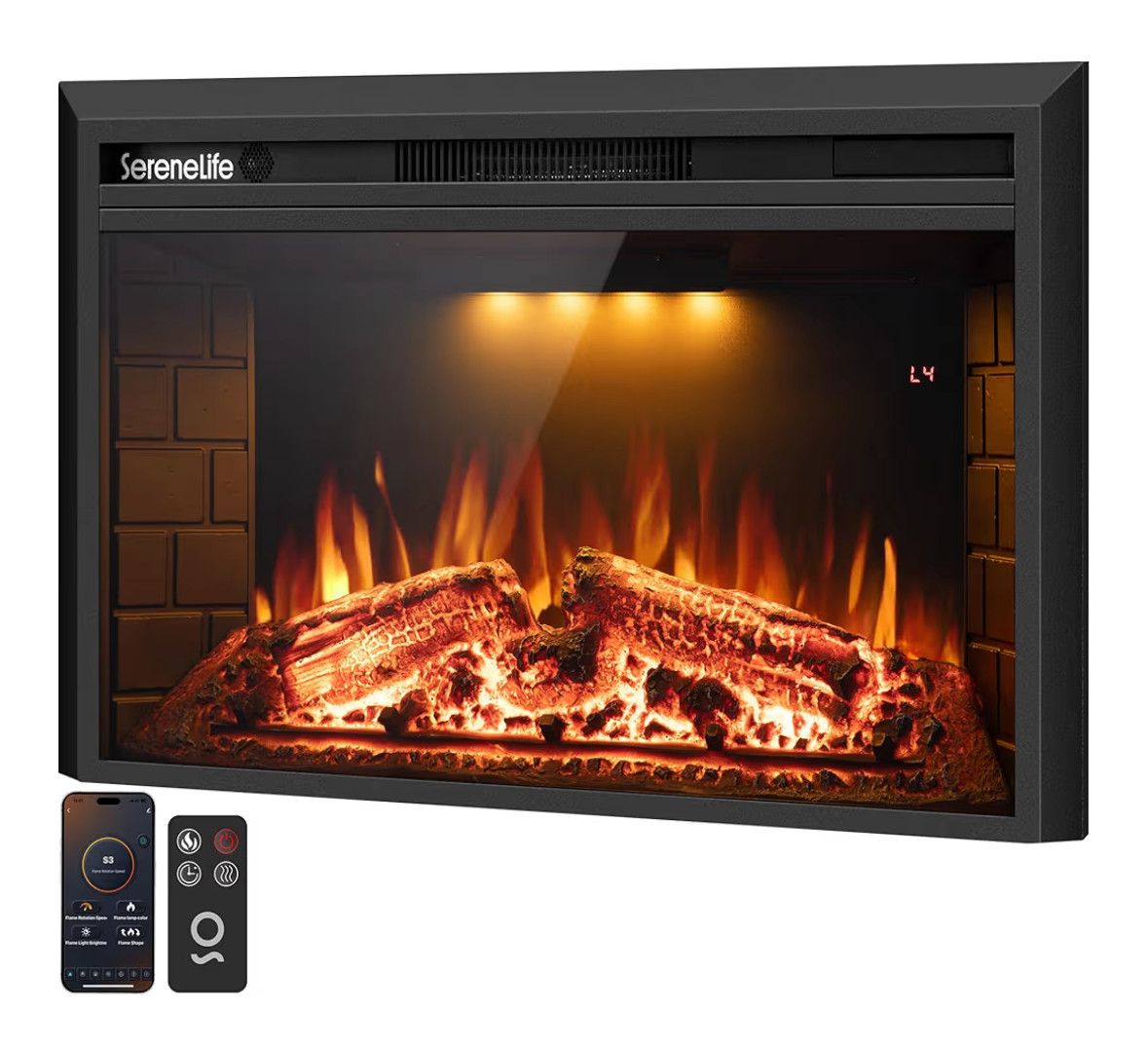 Serenelife electric fireplace insert with heater 36x21