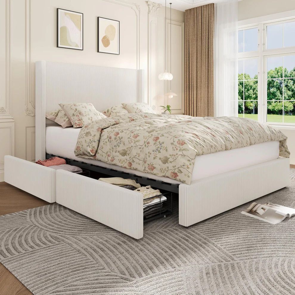 Bed Frame Queen Size with 4 Storage Drawer